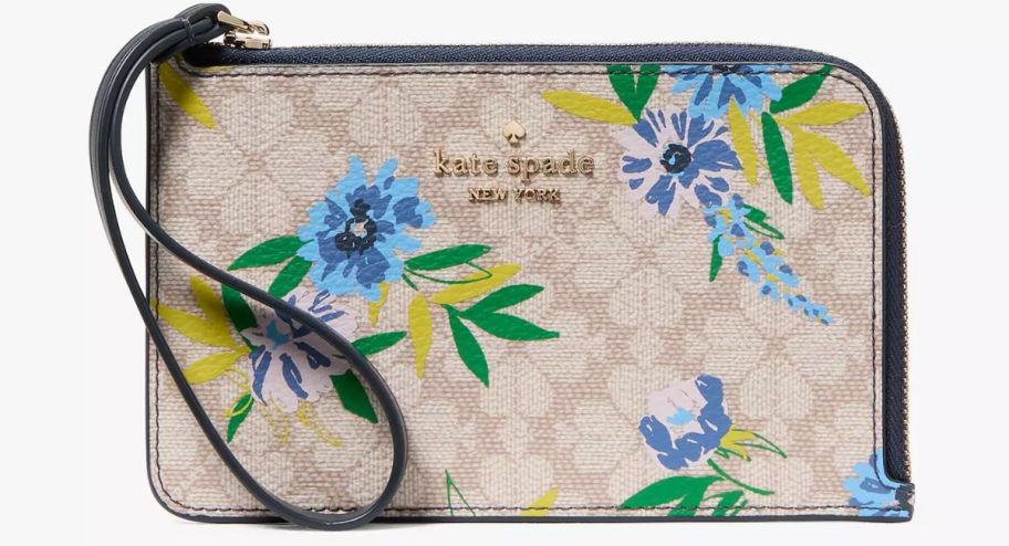 kate spade flower wristlet with blue flowers