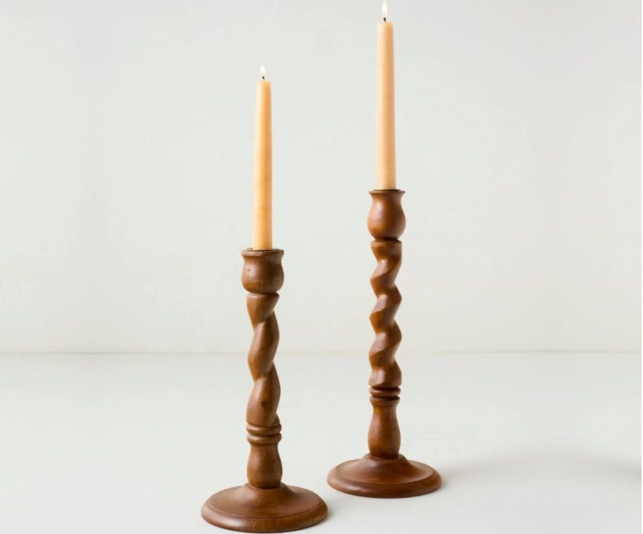 Magnolia Twisted Wood Taper Candle Holders