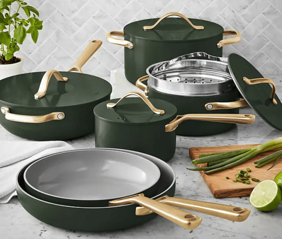 The Members Mark Ceramic Cookware Set in Hunter Green