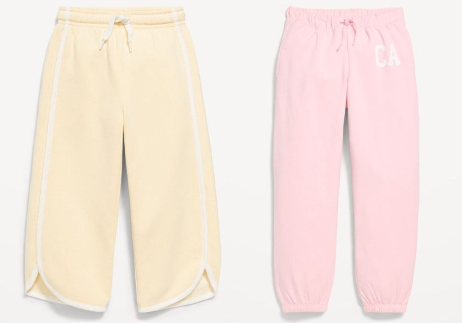 old navy girl leggings in yellow and pink