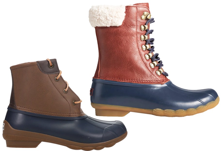 two pairs of sperry duck boots