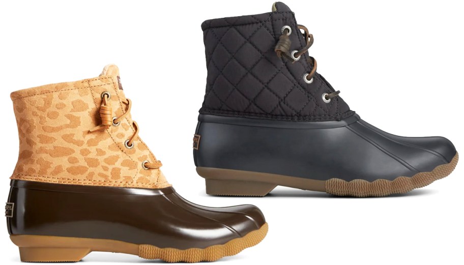 two pairs of sperry duck boots