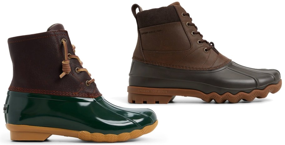 two pairs of sperry duck boots