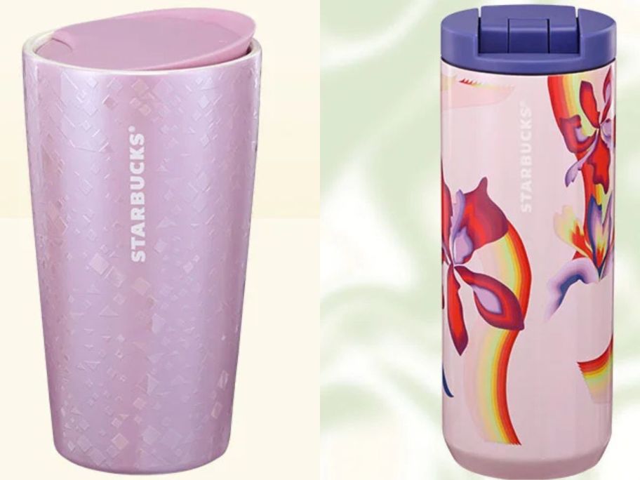 Stock images of two Starbucks Winter Reusable Cups