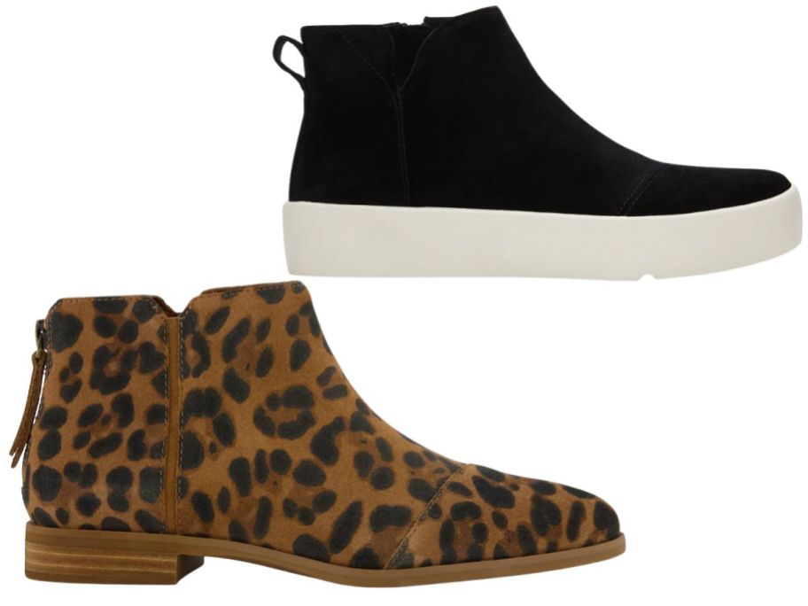 A black and animal print boot