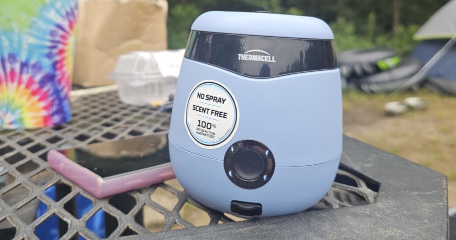 blue Thermacell device on a table