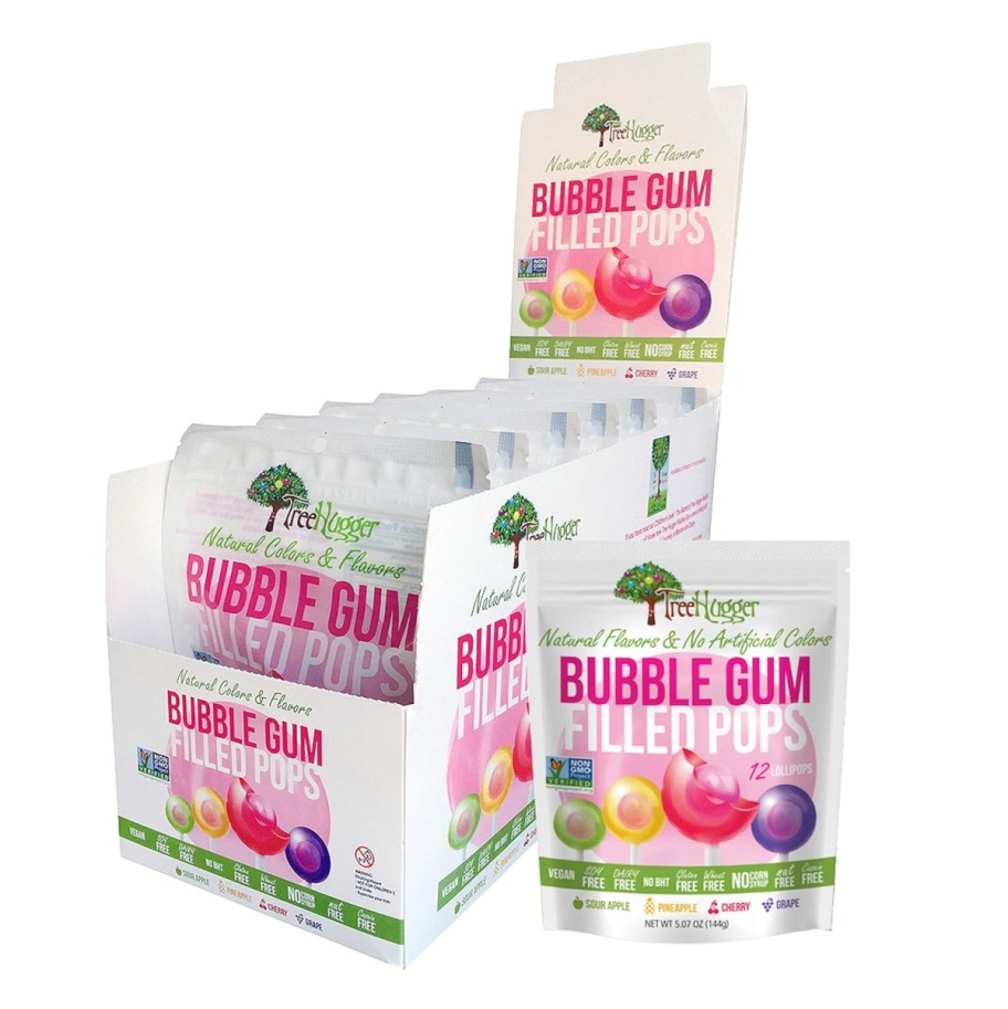 Tree Hugger bubblegum filled pops, a dye free candy with no artificial coloring