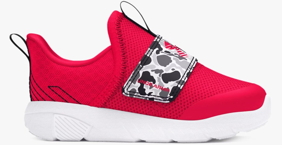 red slip on running shoe