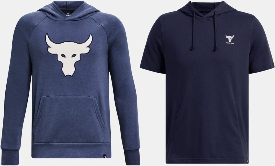 Stock Images of two Under Armour project rock hoodies