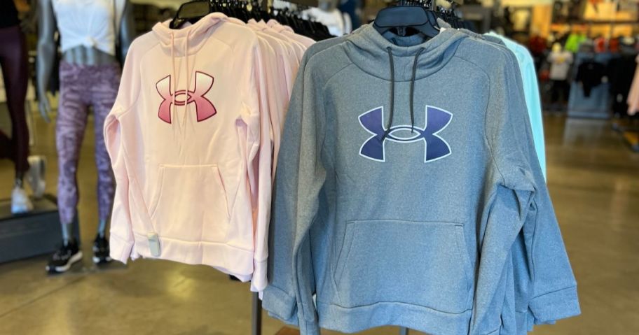 a rack of under armour women's hoodies