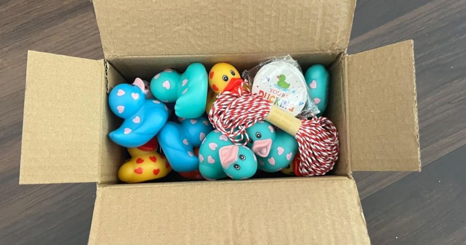 A box full of Valentine Ducks