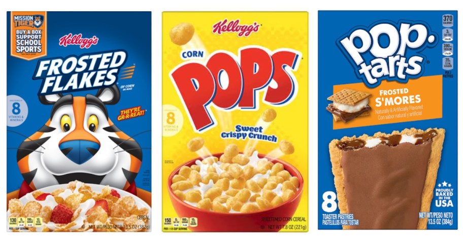 two boxes of cereal and pop-tarts