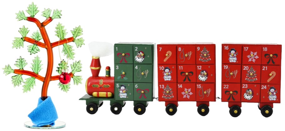 glass tree and train advent calendar