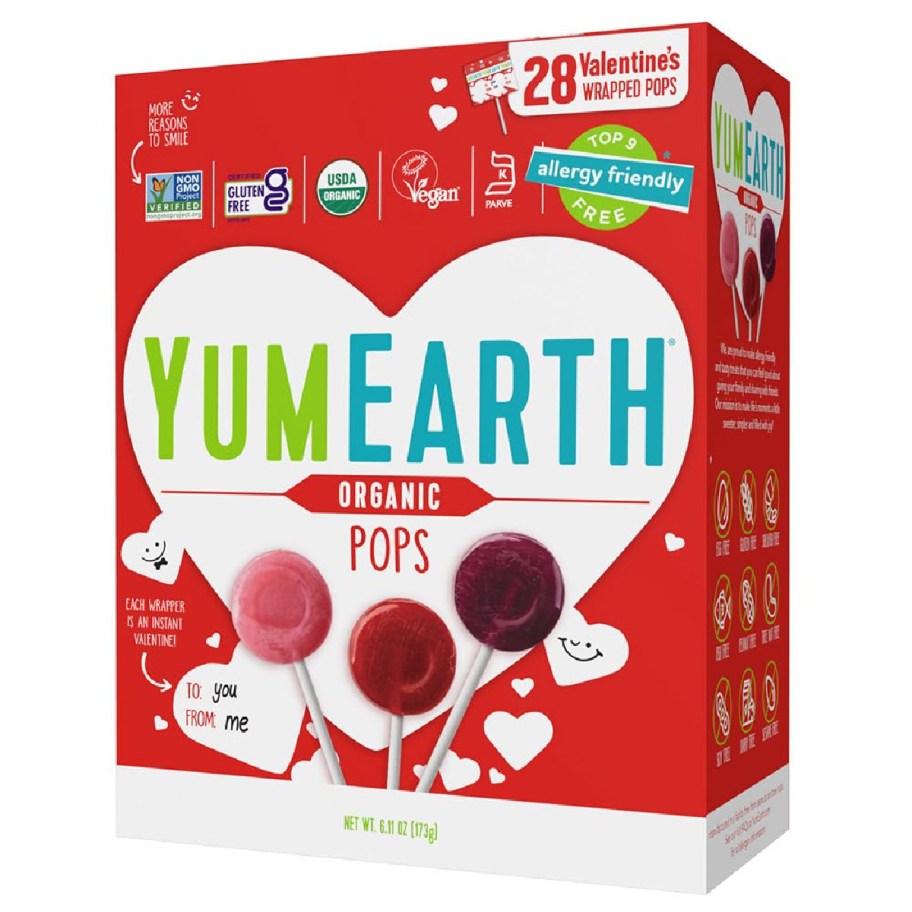 A box of dye free candy lollipop called YumEarth pops