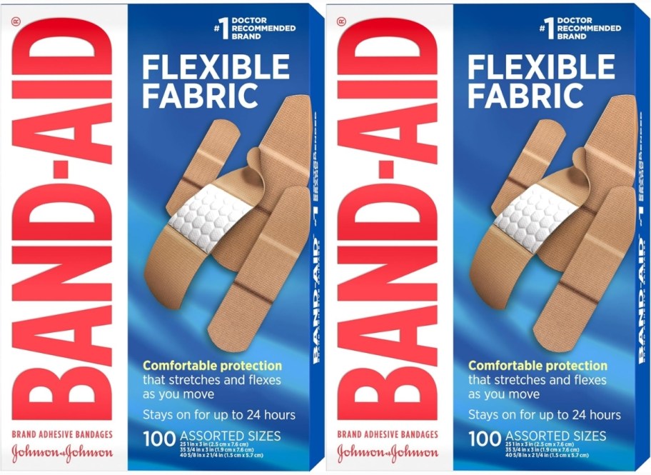 two 100-count boxes of bandages in assorted sizes