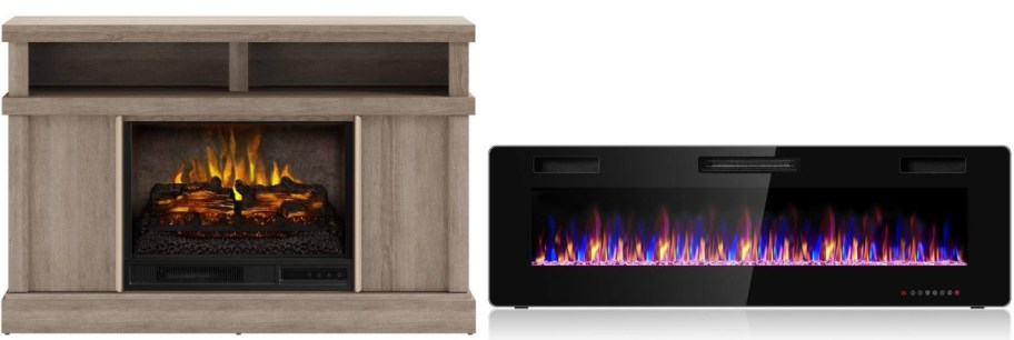 beige and black electric fireplaces