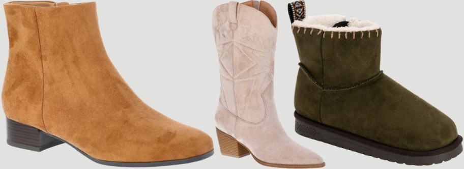 three pair of ankle/short boots
