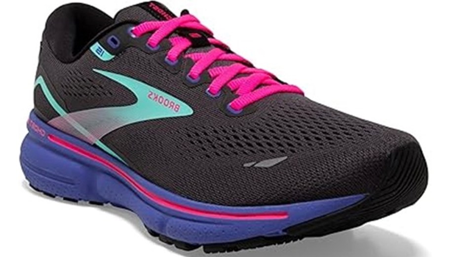 black and pink brooks running shoe