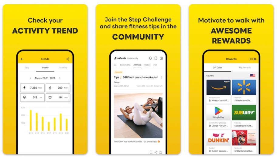 screenshots of cashwalk app