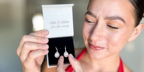Cate & Chloe 18K Halo Teardrop Earrings or Necklace Under $16 on Walmart.com