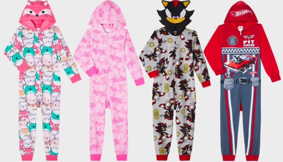 four kids union suits in different character styles