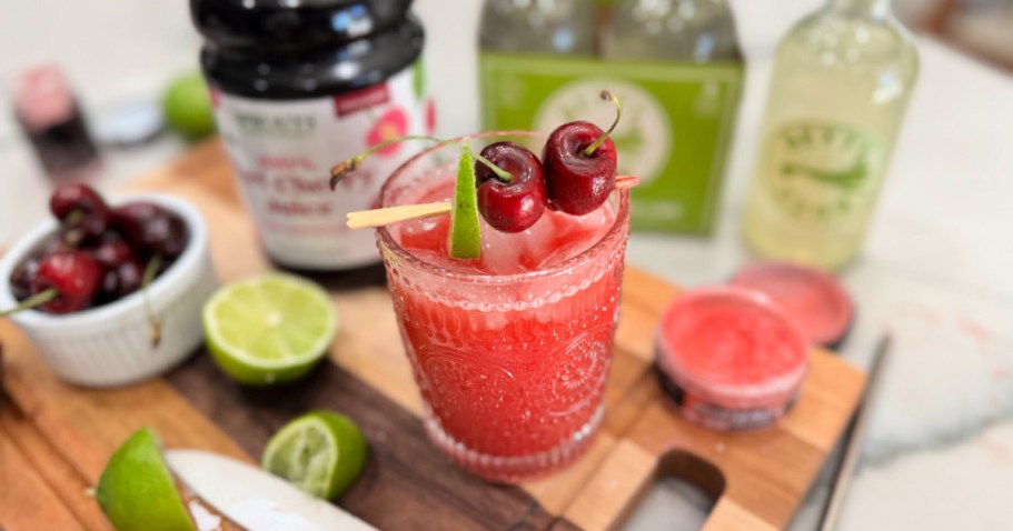 This Glittery Cherry Lime Mocktail is Galentine’s Day Worthy!