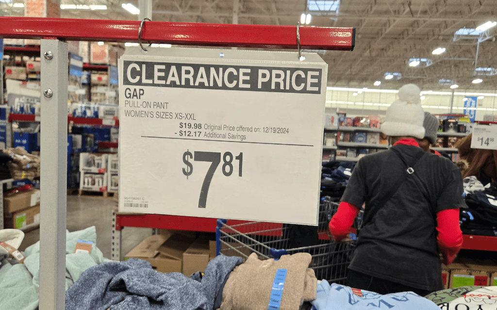 Sam's Club clothes clearance sign 