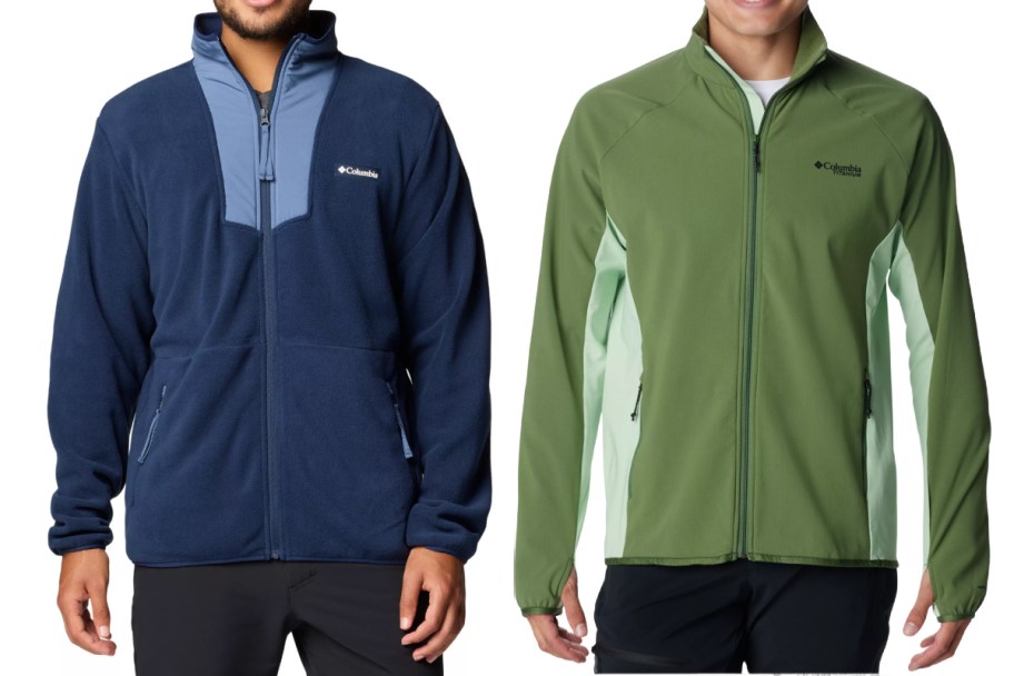 men in blue and green fleece