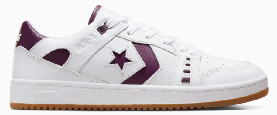 maroon and white retro sneakers