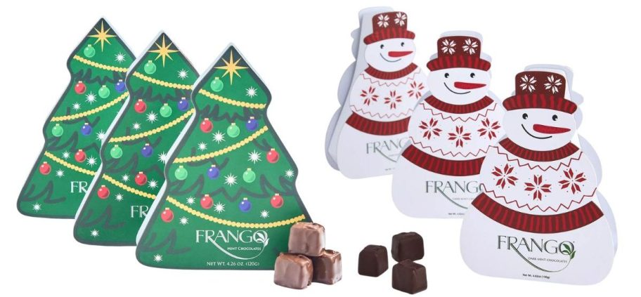 Frango Chocolates Holiday Milk Mint Chocolates in Tree Box 3-Pack and Dark Mint Chocolates in Snowman Box 3-Pack