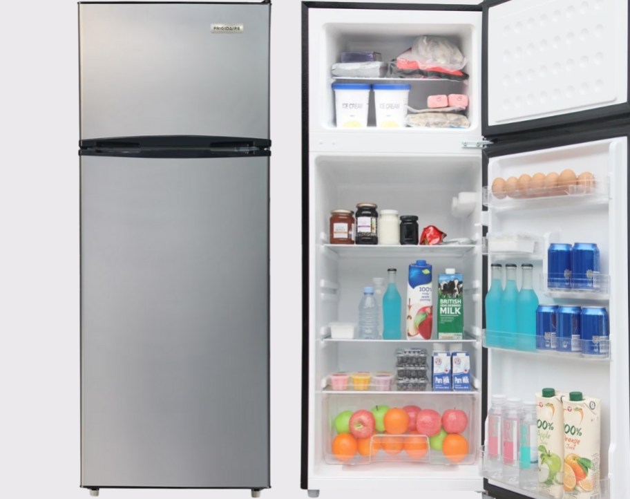 frigidaire refrigerator shown closed and open