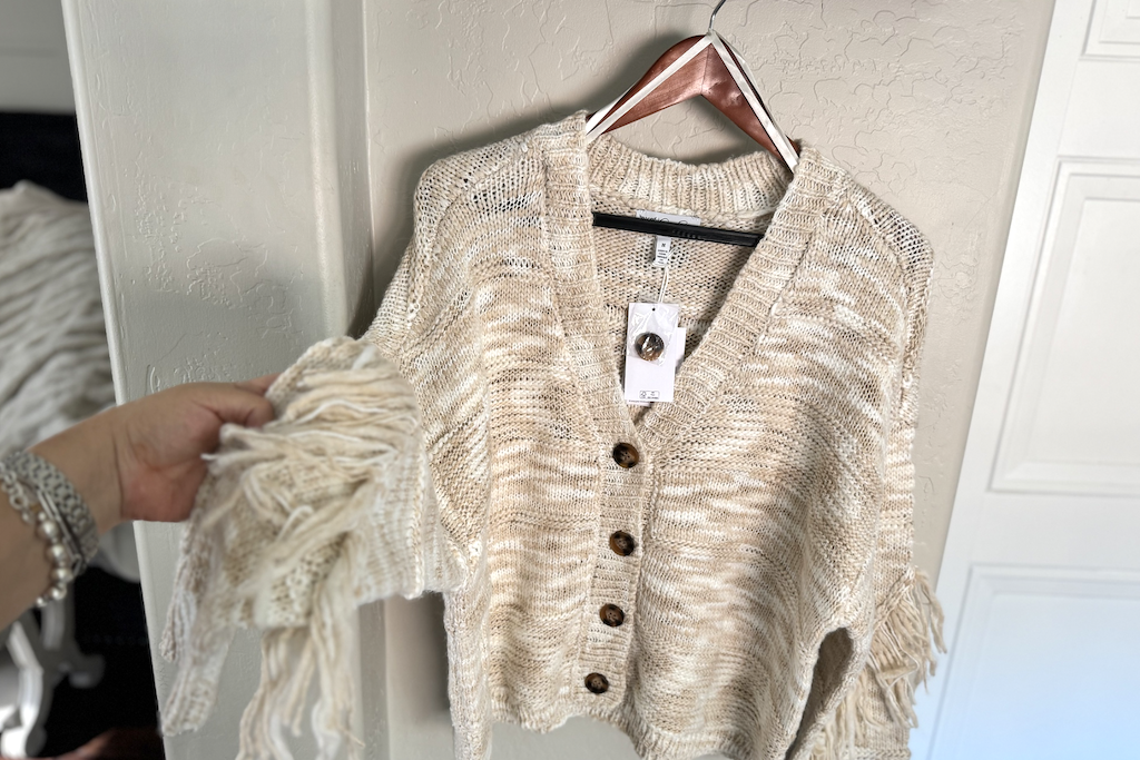 Jessica Simpson fringe cardigan