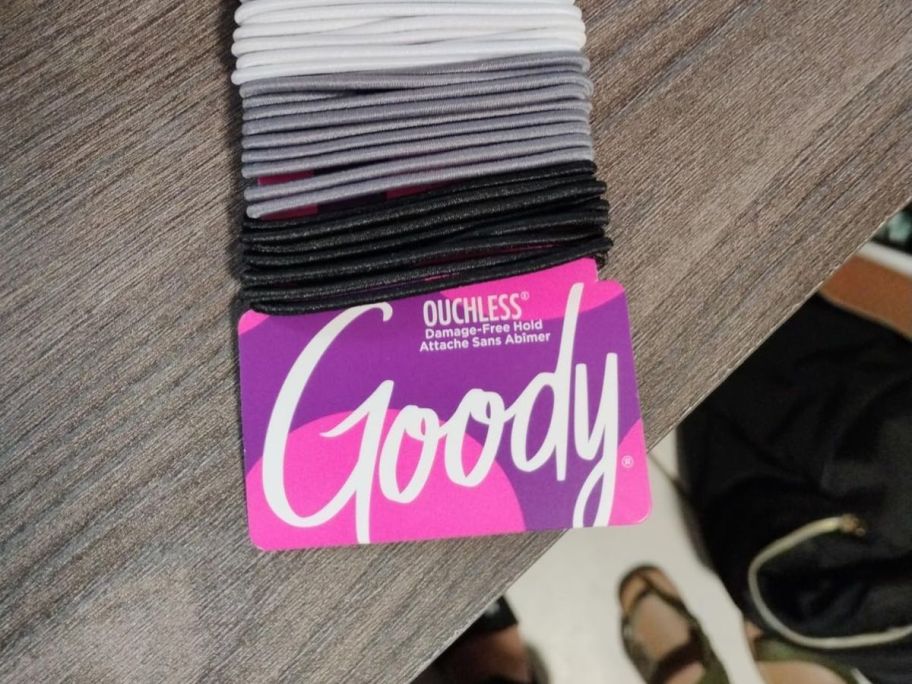 goody hair tie package on table