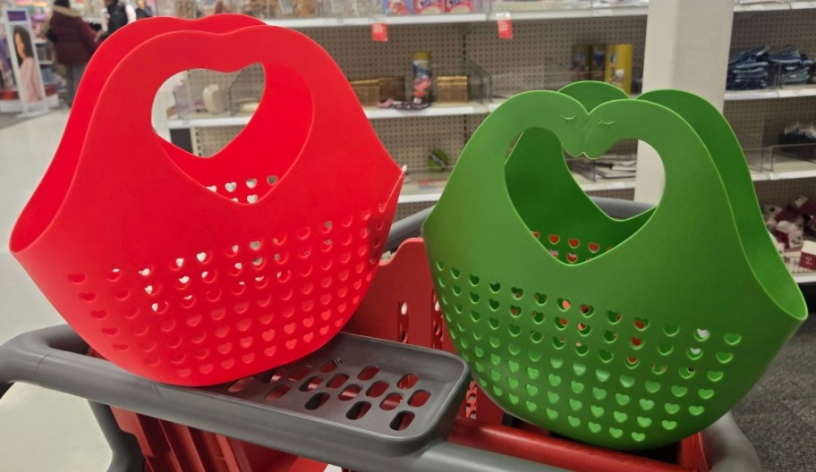 red and green heart icon plastic baskets