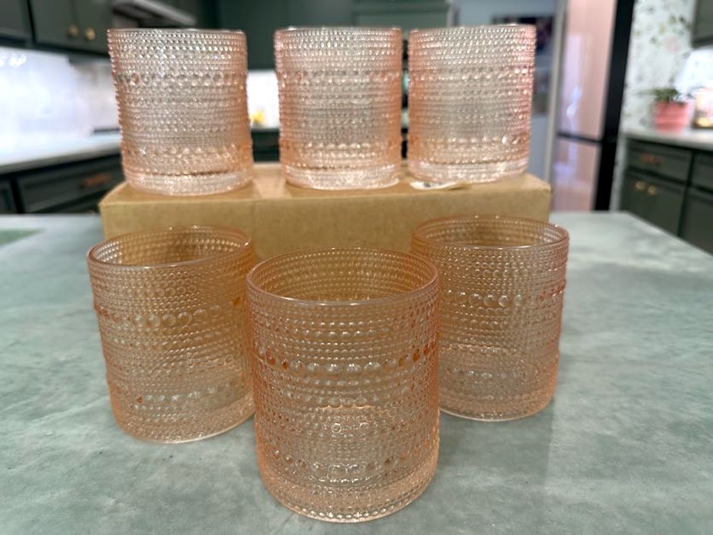 Hobnail drinking glasses in kitchen 