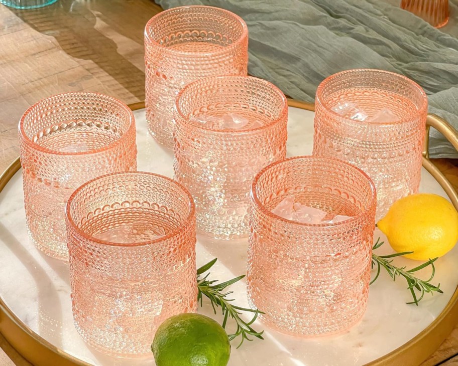 six rose gold drinking glasses