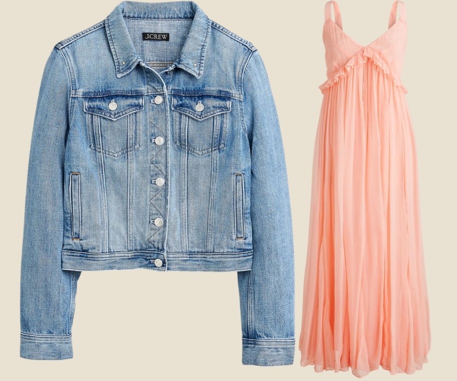  denim jacket and sleeveless dress