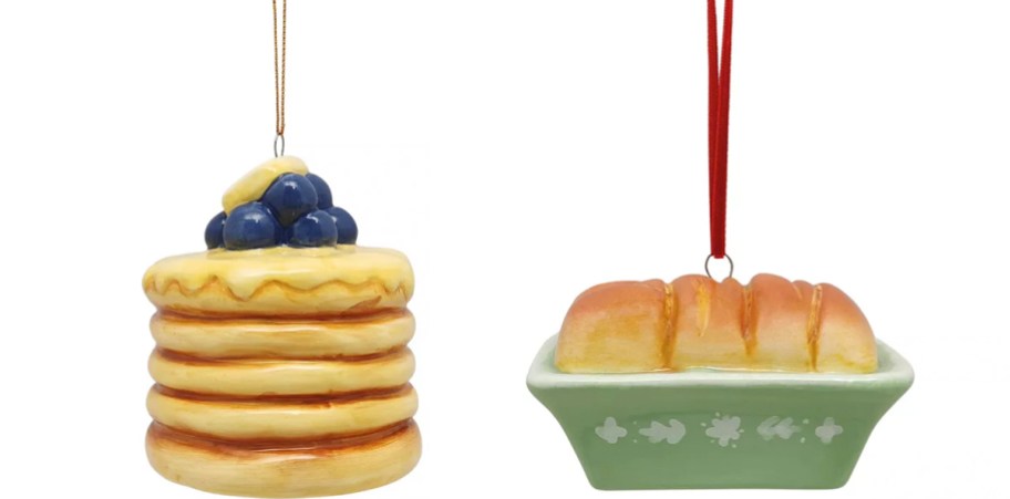 ceramic pancake and bread christmas ornaments
