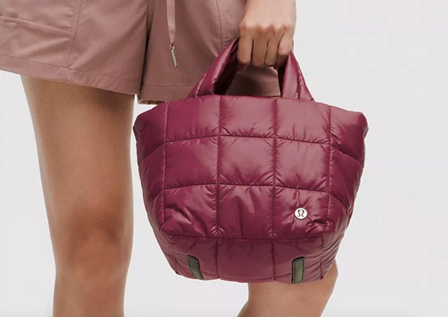 maroon quiilted mini tote bag