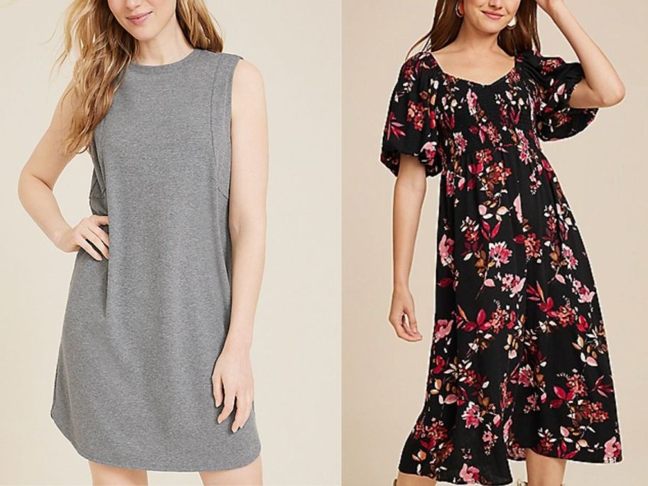 Stock images of two women wearing Maurices dresses