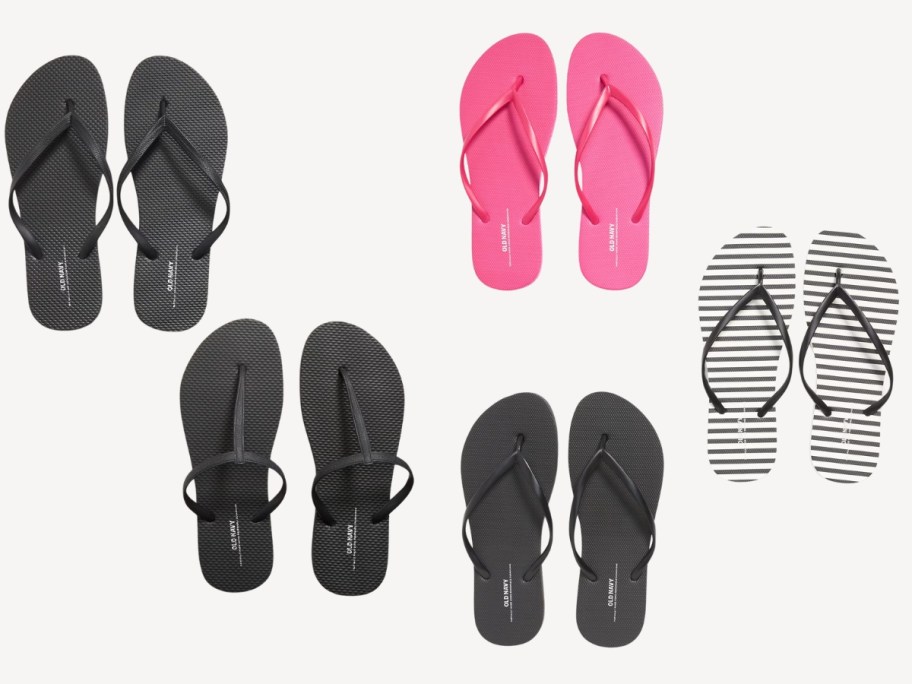 women's Old Navy sandals and flip flops in various colors and patterns