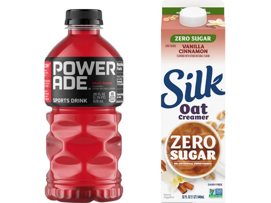 red powerade and silk oat creamer container 