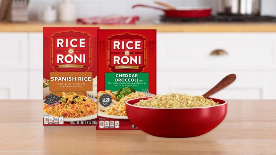12 pack of cheddar broccoli rice a roni and a box of spanish rice aroni