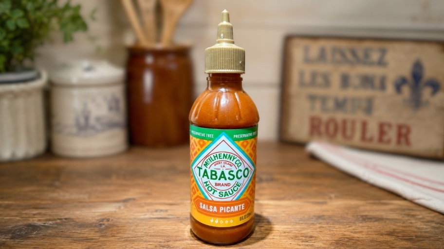 tabasco salsa picante mild on a kitchen counter