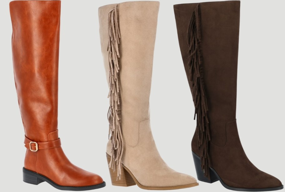 three pair of tall boots