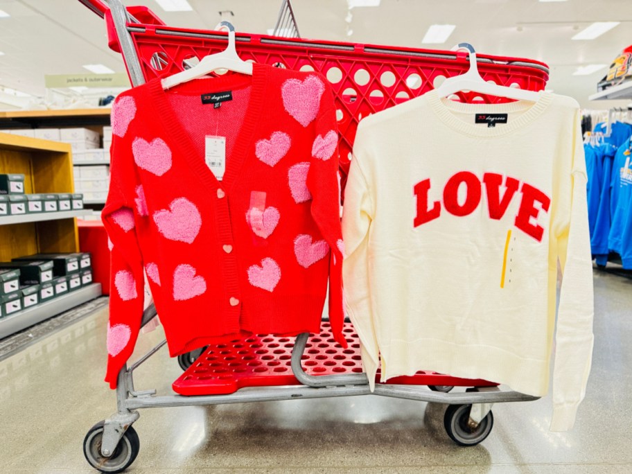 heart cardigan hanging on target cart