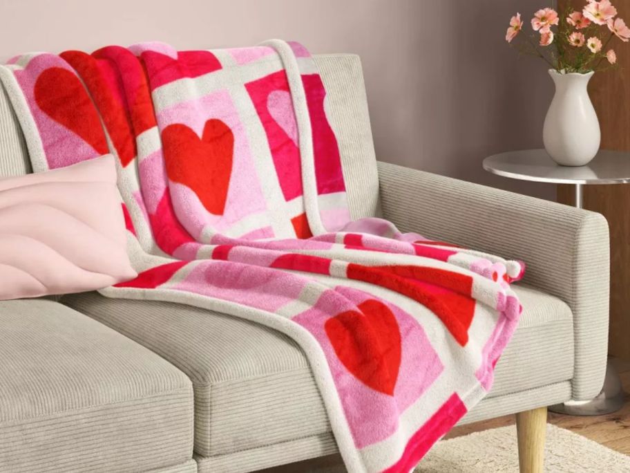 valentines day throw blanket on top of the couch