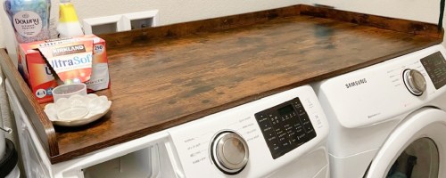 rustic brown countertop on washer dryer