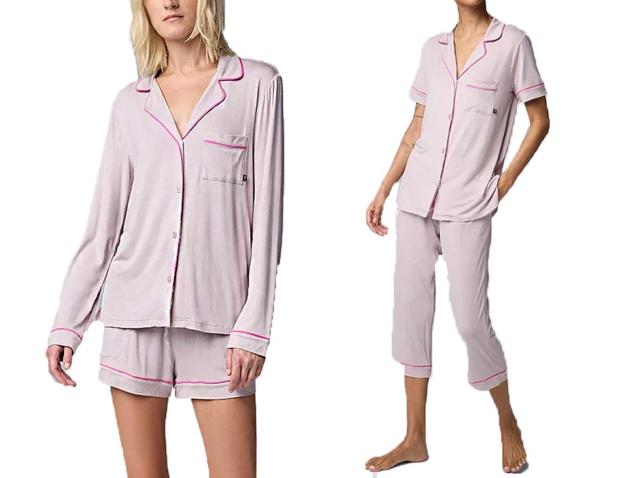 two women wearing pink vera wang pajamas 