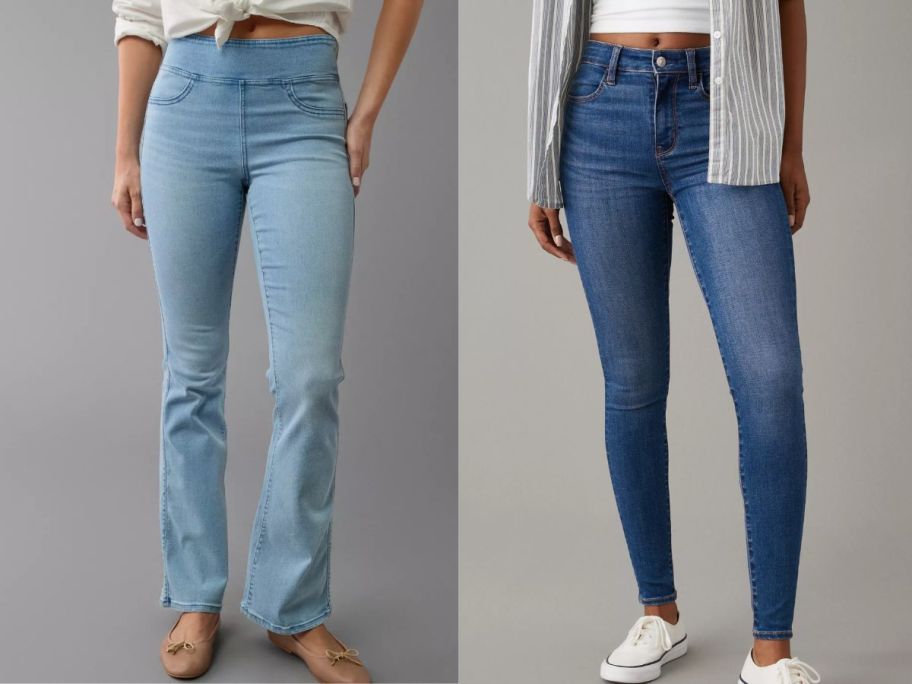 two models wearing AE womens jeans